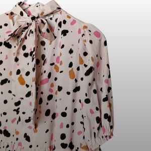 ASOS Design  Midi Dress with Puff Sleeves and Tie Neck in Mixed Print